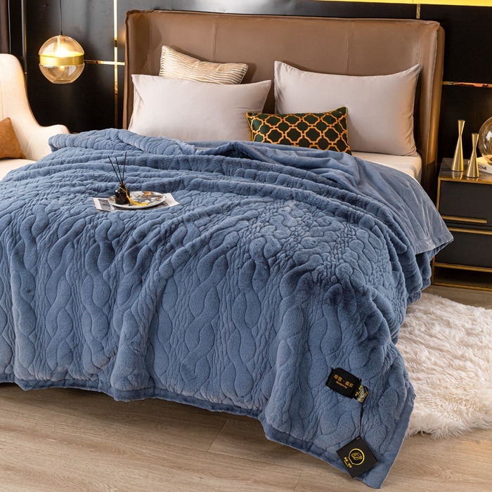 91家纺网 家纺一手货源 找家纺 凯轩毛毛毯毯子网销专供 2024新款精品仿裘皮毛毯毯子 淡蓝