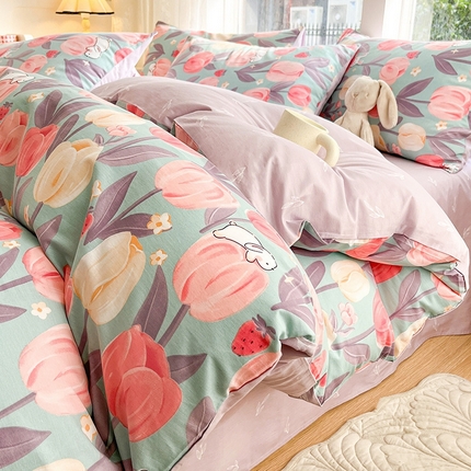 91家纺网 家纺一手货源 找家纺 麦伦家居 2024全棉斜纹13372小清新碎花卡通系列四件套 郁金花境