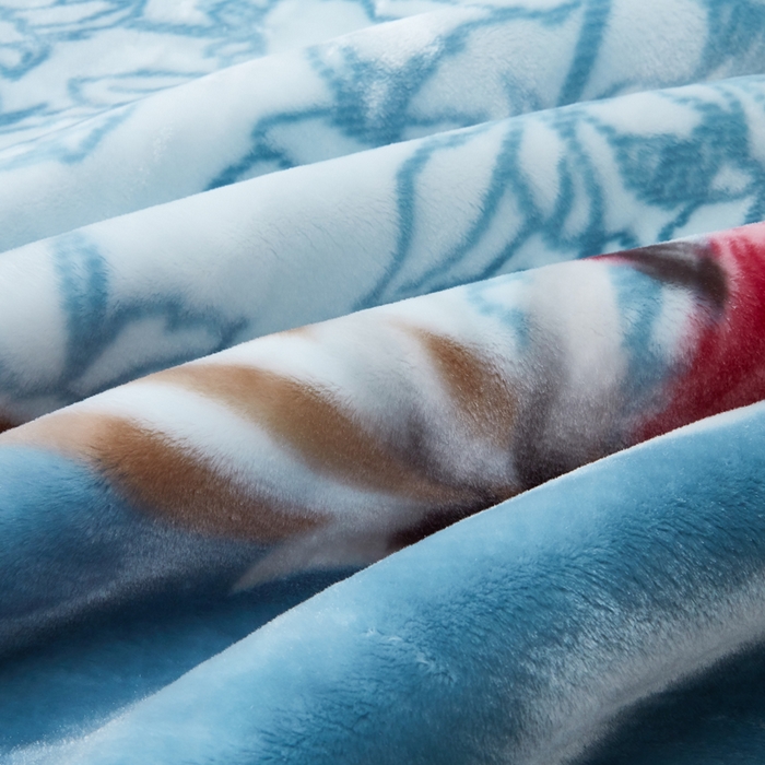 91家纺网 家纺一手货源 找家纺 凯轩毛毛毯毯子网销专供 2024新款新中式大版印花双层云毛毯毯子 蓝色妖姬