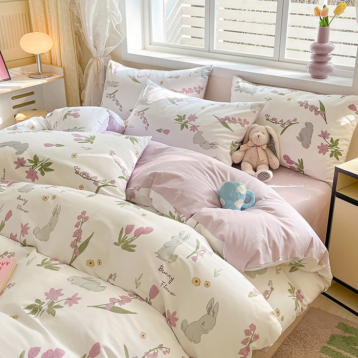 91家纺网 家纺一手货源 找家纺 麦伦家居 2024全棉斜纹13372小清新碎花卡通系列四件套 兰铃