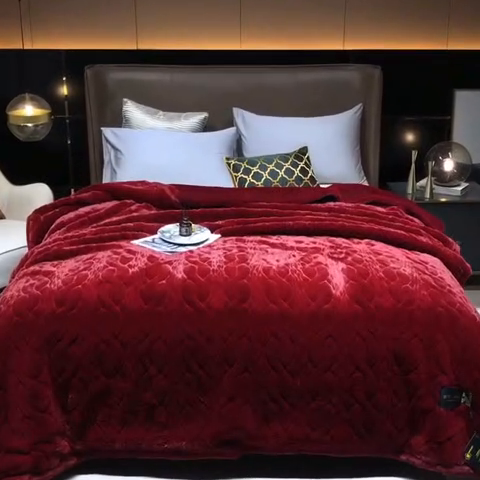 91家纺网 家纺一手货源 找家纺 凯轩毛毛毯毯子网销专供 2024新款精品仿裘皮毛毯毯子 酒红