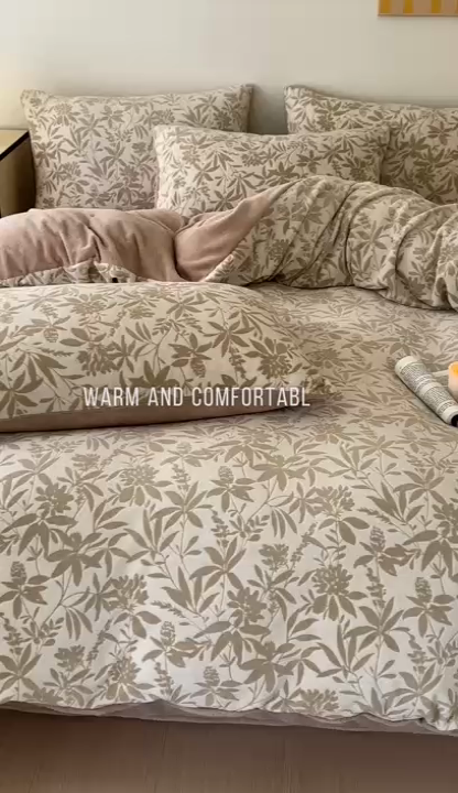 91家纺网 家纺一手货源 找家纺 雅居纺家纺 2024新款花卉雕花绒四件套 花漾-米驼