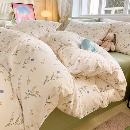 麦伦家居 2024全棉斜纹13372小清新碎花卡通系列四件套 一束白茶