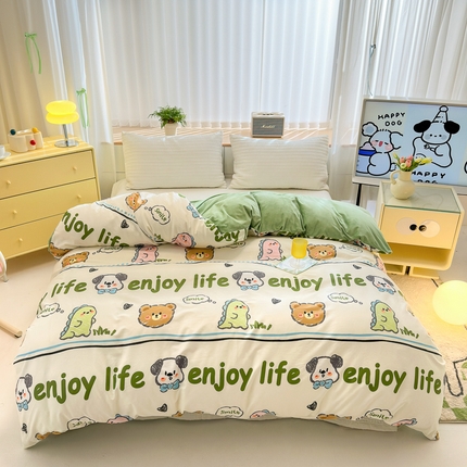 清雅福 2024新款小清新ins棉加绒印花四件套系列-棉绒风格二 哈哈乐园