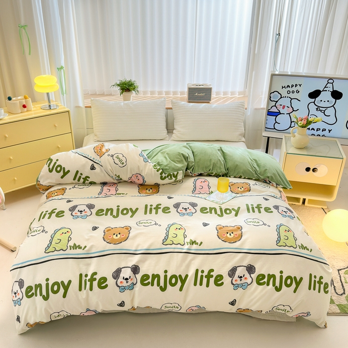 91家纺网 家纺一手货源 找家纺 清雅福 2024新款小清新ins棉加绒印花四件套系列-棉绒风格二 哈哈乐园