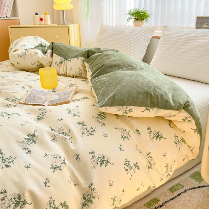 91家纺网 家纺一手货源 找家纺 清雅福 2024新款小清新ins棉加绒印花四件套系列-棉绒风格二 茶艺