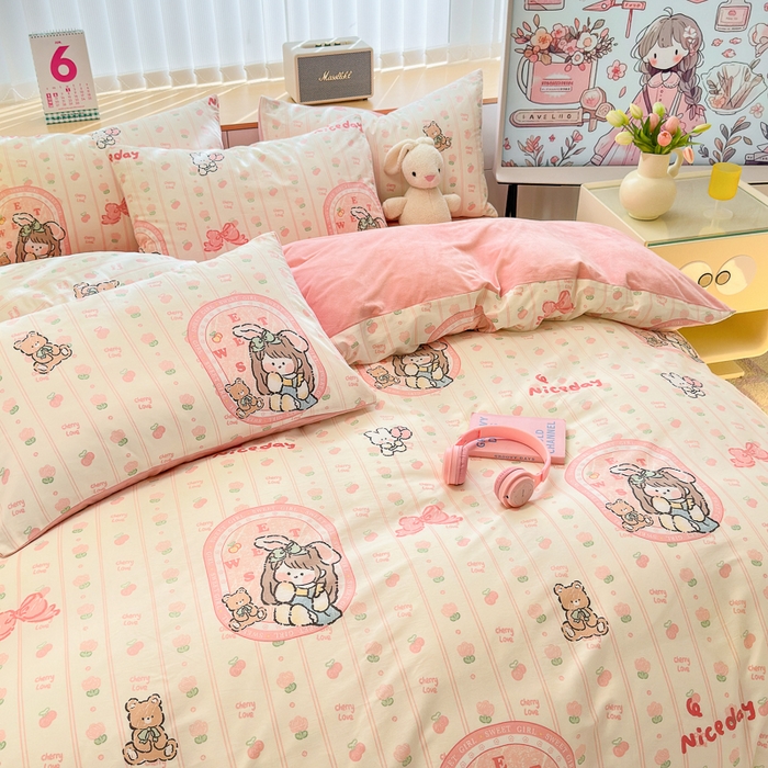 91家纺网 家纺一手货源 找家纺 清雅福 2024新款小清新ins棉加绒印花四件套系列-棉绒风格二 小公主