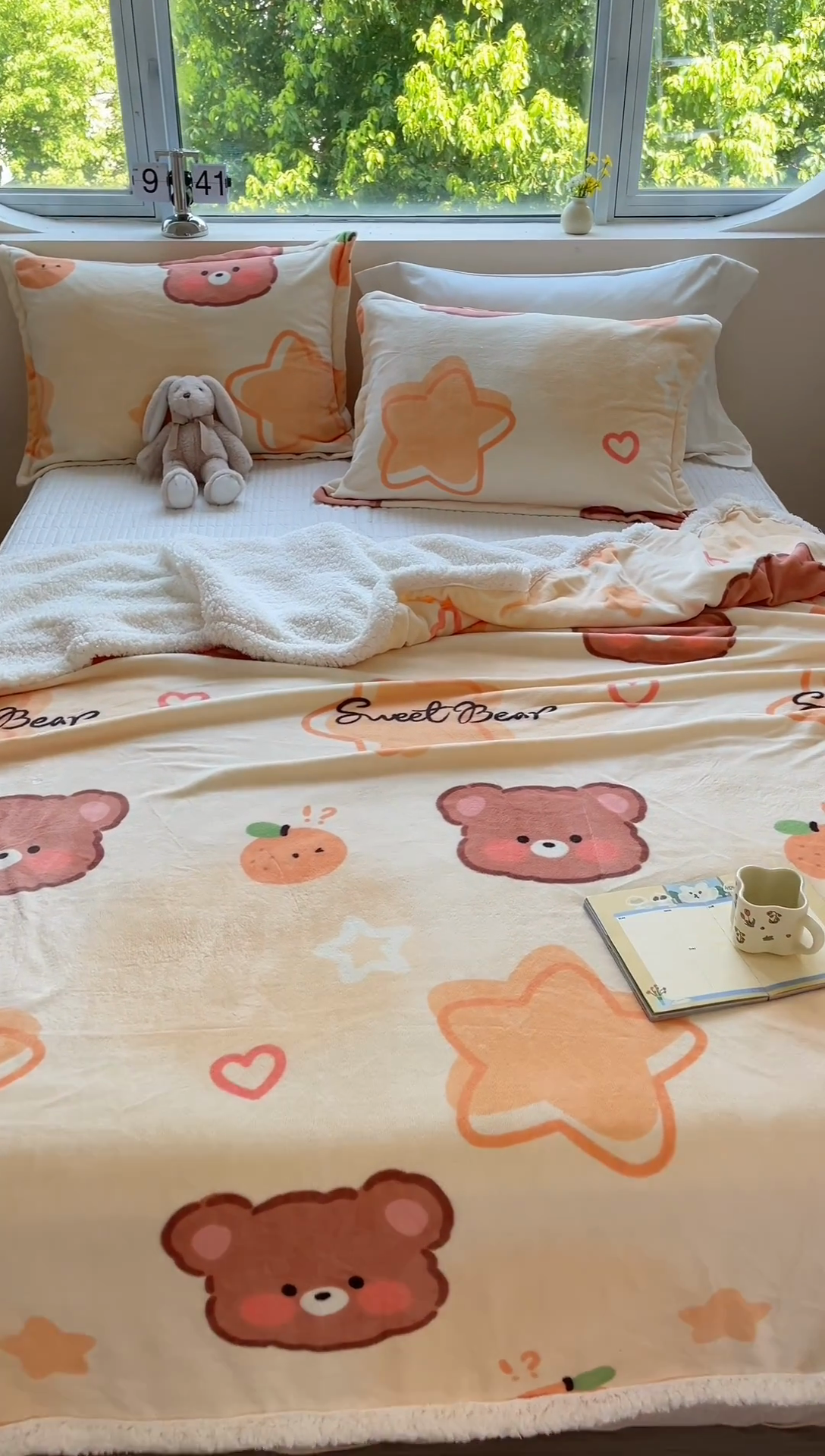 91家纺网 家纺一手货源 找家纺 沐慕 2024新款AB版牛奶绒拼羊羔绒毛毯毯子 毛毯-星星熊