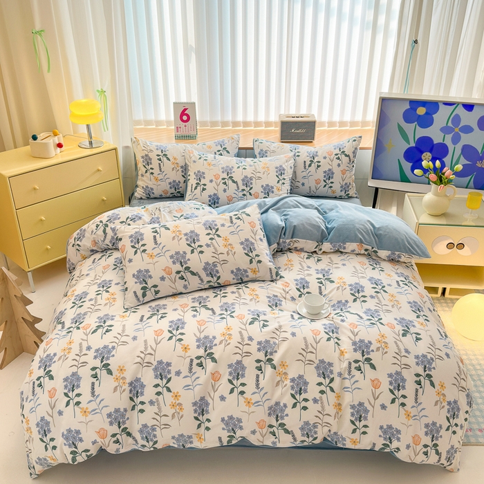 91家纺网 家纺一手货源 找家纺 （总）清雅福 2024新款小清新ins棉加绒印花四件套系列-棉绒风格二