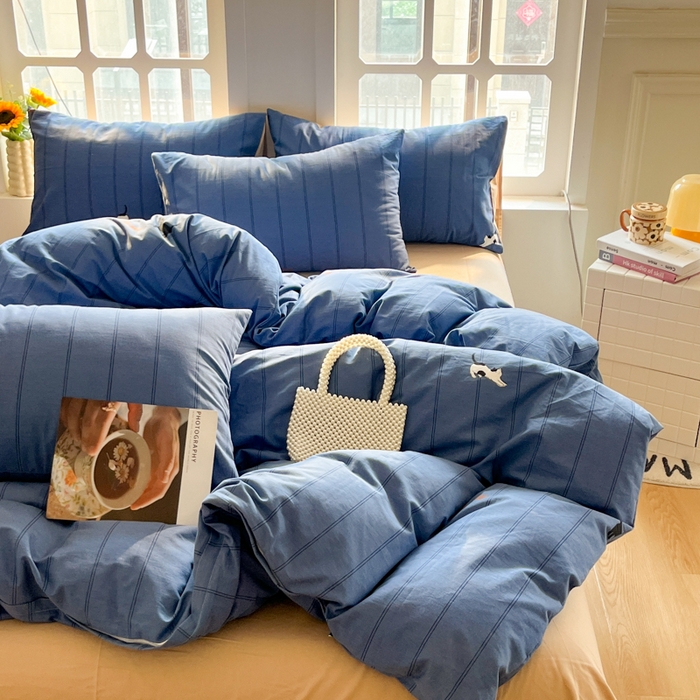 91家纺网 家纺一手货源 找家纺 千朵 2024新款全棉磨毛四件套 蓝猫