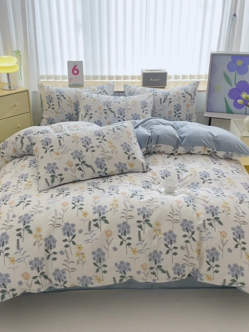 91家纺网 家纺一手货源 找家纺 （总）清雅福 2024新款小清新ins棉加绒印花四件套系列-棉绒风格二