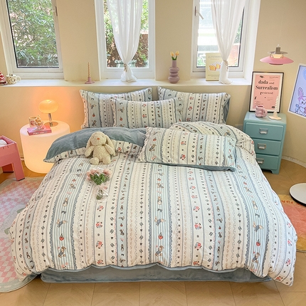 91家纺网 家纺一手货源 找家纺 （总）雅居纺家纺 2024新款高克重印花牛奶绒四件套