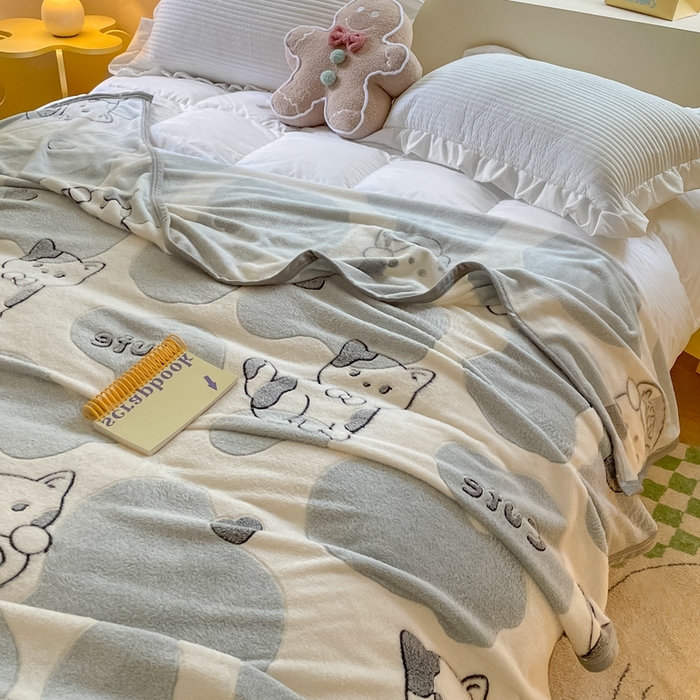 91家纺网 家纺一手货源 找家纺 慕尚家纺 2025新款高克重加厚雪花绒毛毯毯子 可爱猫咪