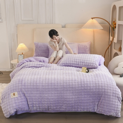 卡迪亚家纺 2024新款亲肤舒适泡泡绒四件套 浅青