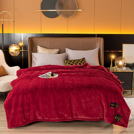 凯轩毛毛毯毯子网销专供 2024新款精品仿裘皮毛毯毯子 大红