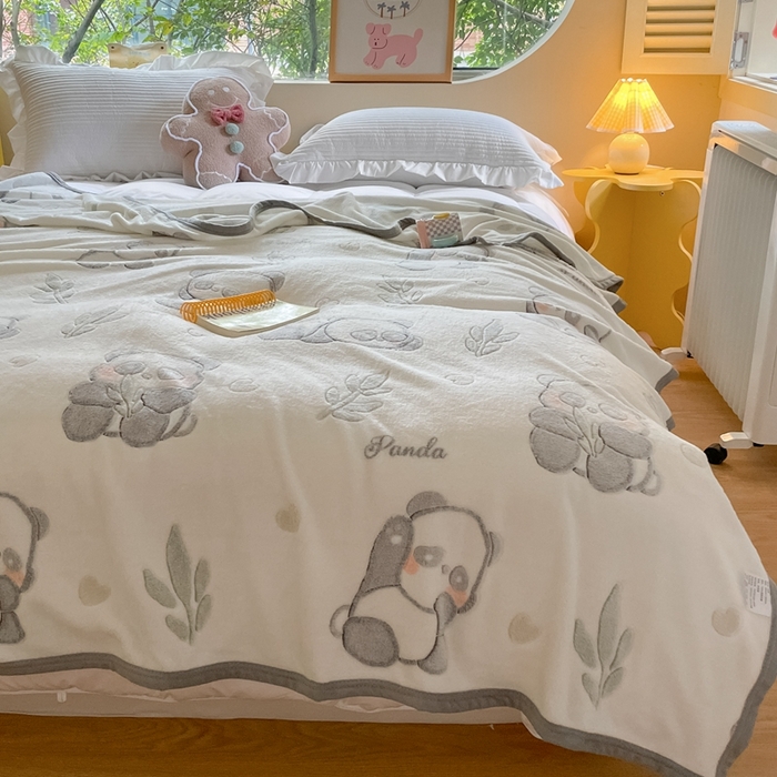 91家纺网 家纺一手货源 找家纺 慕尚家纺 2025新款高克重加厚雪花绒毛毯毯子 黑白熊