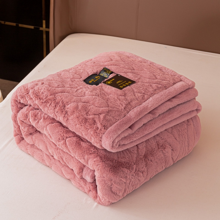 91家纺网 家纺一手货源 找家纺 凯轩毛毛毯毯子网销专供 2024新款精品仿裘皮毛毯毯子 藕粉