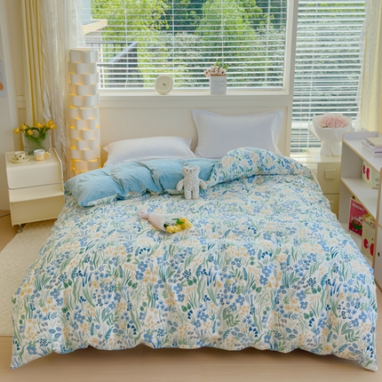 91家纺网 家纺一手货源 找家纺 清雅福 2024新款小清新ins棉加绒印花四件套系列-棉绒风格一 棉绒踏青