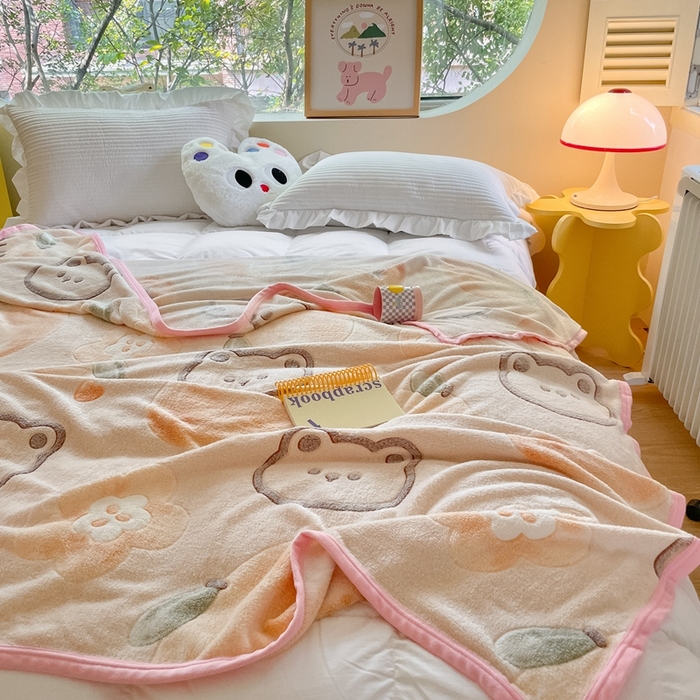 91家纺网 家纺一手货源 找家纺 慕尚家纺 2025新款高克重加厚雪花绒毛毯毯子 桔子熊