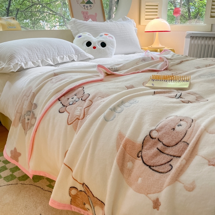 91家纺网 家纺一手货源 找家纺 慕尚家纺 2025新款高克重加厚雪花绒毛毯毯子 星空熊