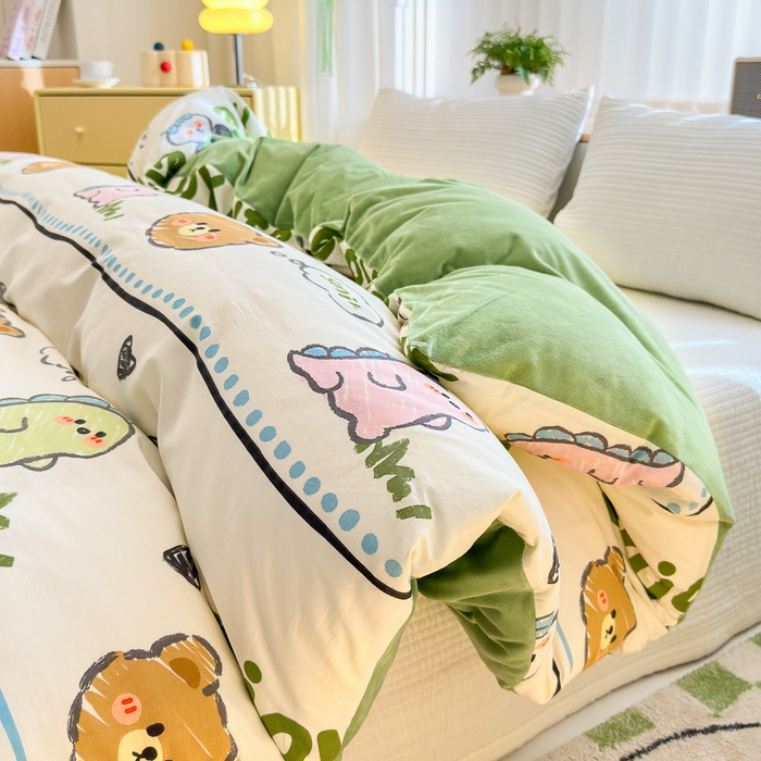 91家纺网 家纺一手货源 找家纺 清雅福 2024新款小清新ins棉加绒印花四件套系列-棉绒风格二 哈哈乐园