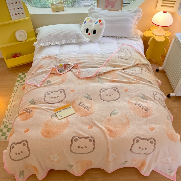 91家纺网 家纺一手货源 找家纺 慕尚家纺 2025新款高克重加厚雪花绒毛毯毯子 桔子熊