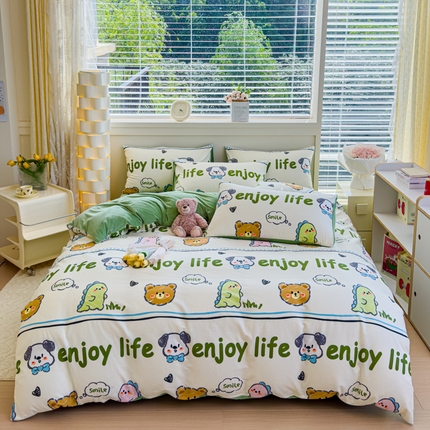 91家纺网 家纺一手货源 找家纺 （总）清雅福 2024新款小清新ins棉加绒印花四件套系列-棉绒风格一