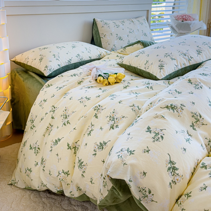 91家纺网 家纺一手货源 找家纺 清雅福 2024新款小清新ins棉加绒印花四件套系列-棉绒风格一 棉绒茶艺