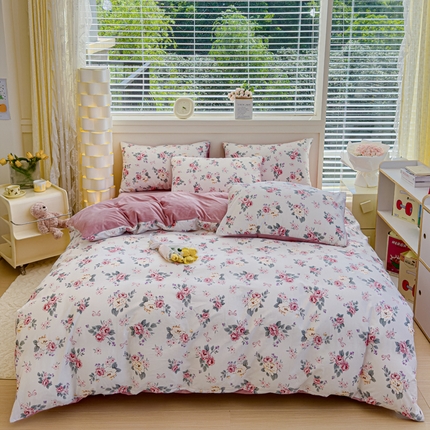 91家纺网 家纺一手货源 找家纺 清雅福 2024新款小清新ins棉加绒印花四件套系列-棉绒风格一 棉绒肉桂乌龙