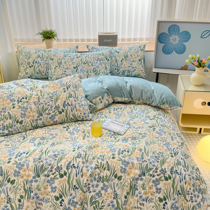 91家纺网 家纺一手货源 找家纺 清雅福 2024新款小清新ins棉加绒印花四件套系列-棉绒风格二 踏青