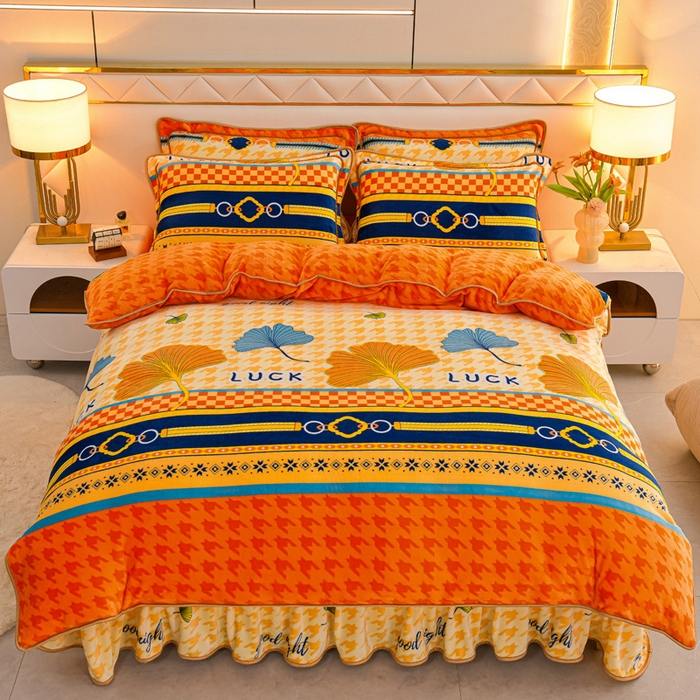 91家纺网 家纺一手货源 找家纺 金柚子 2024新款加厚牛奶绒四件套 一叶知秋