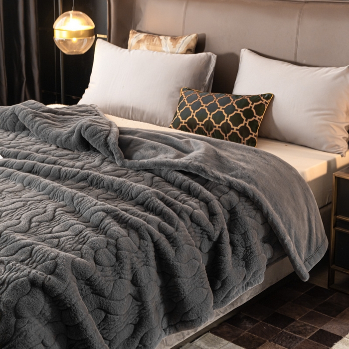 91家纺网 家纺一手货源 找家纺 凯轩毛毛毯毯子网销专供 2024新款精品仿裘皮毛毯毯子 绅士灰