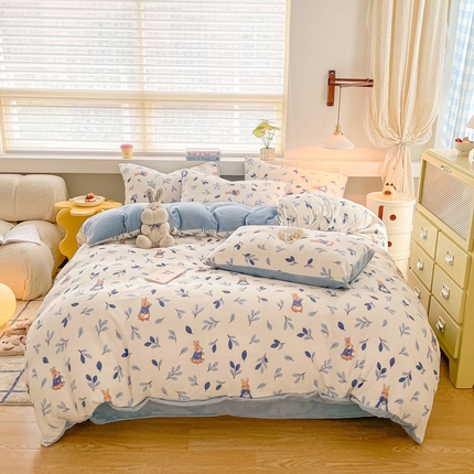 91家纺网 家纺一手货源 找家纺 （总）雅居纺家纺 2024新款高克重印花牛奶绒四件套