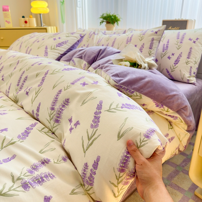 91家纺网 家纺一手货源 找家纺 清雅福 2024新款小清新ins棉加绒印花四件套系列-棉绒风格二 紫瑶