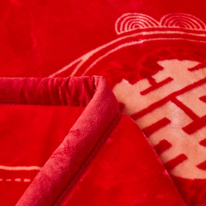 91家纺网 家纺一手货源 找家纺 凯轩毛毛毯毯子网销专供 2024新款新中式大版印花双层云毛毯毯子 云纹喜字