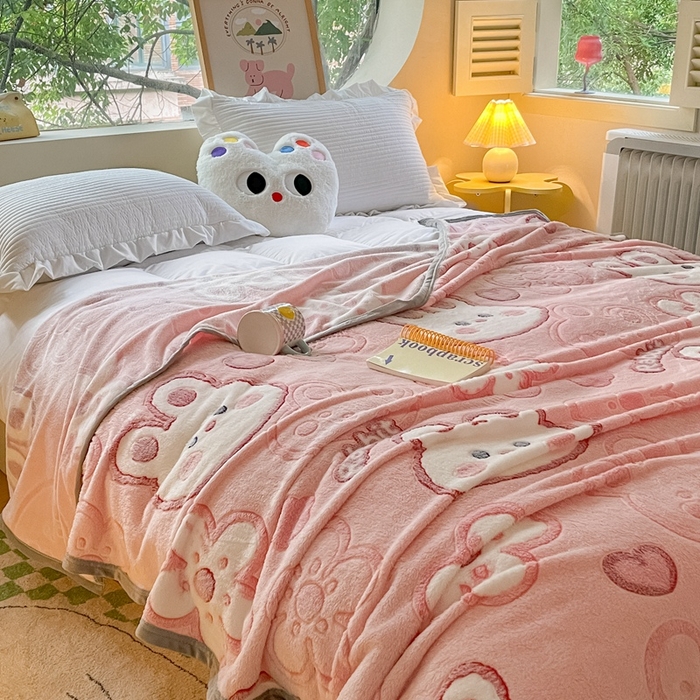 91家纺网 家纺一手货源 找家纺 慕尚家纺 2025新款高克重加厚雪花绒毛毯毯子 花花小兔