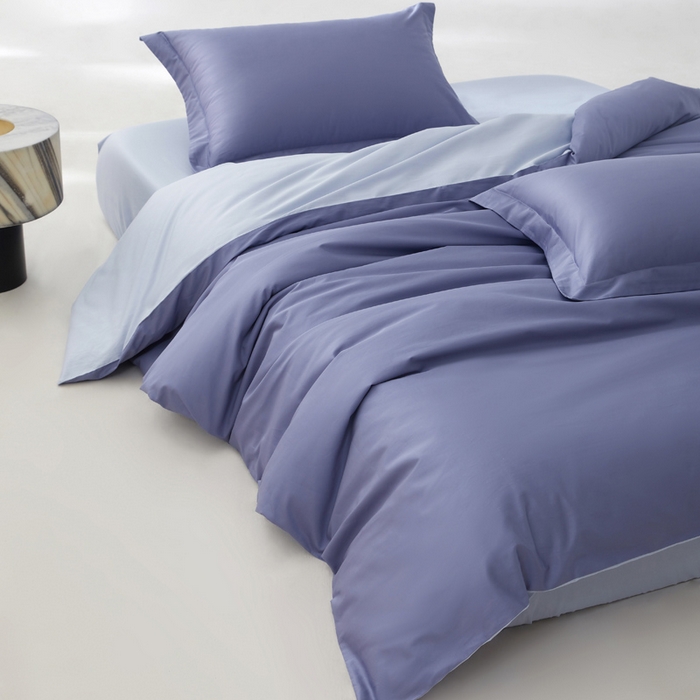 91家纺网 家纺一手货源 找家纺 轩和家居 2024新款简约纯色50s长绒棉贡缎四件套 海茵蓝+碧落蓝