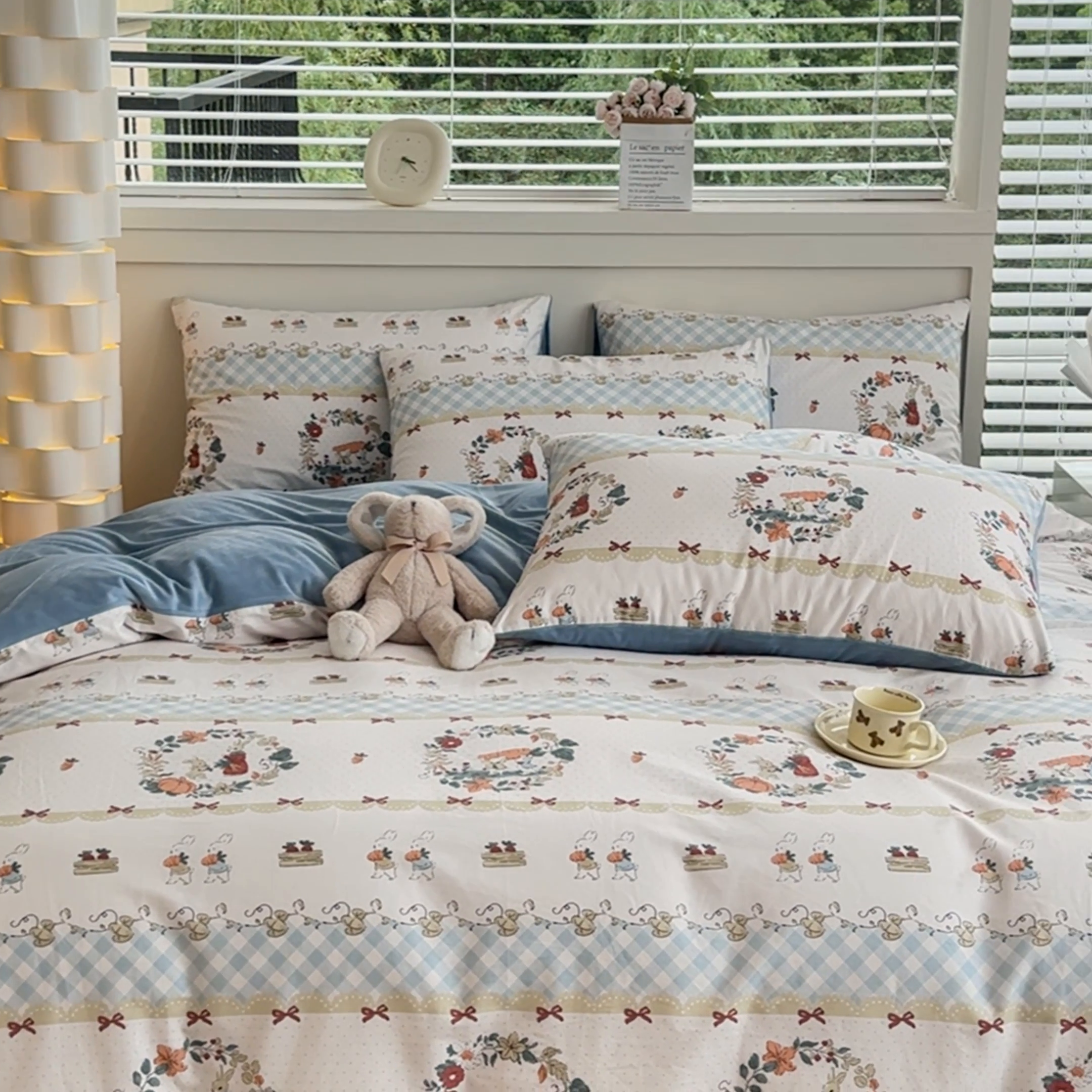 91家纺网 家纺一手货源 找家纺 清雅福 2024新款小清新ins棉加绒印花四件套系列-棉绒风格一 棉绒维西兔