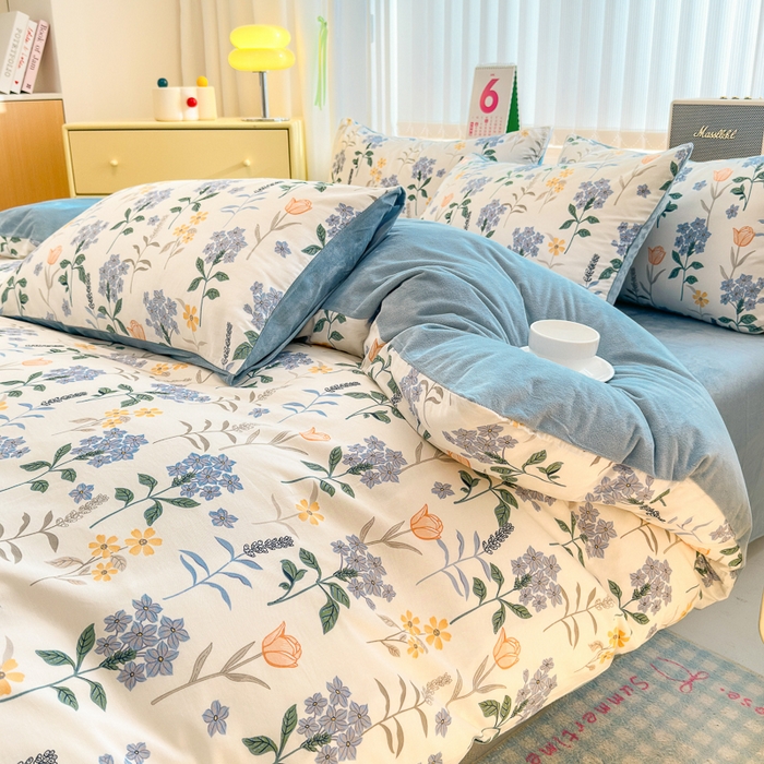 91家纺网 家纺一手货源 找家纺 清雅福 2024新款小清新ins棉加绒印花四件套系列-棉绒风格二 爱丽丝