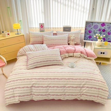 91家纺网 家纺一手货源 找家纺 清雅福 2024新款小清新ins棉加绒印花四件套系列-棉绒风格二 玫瑰物语