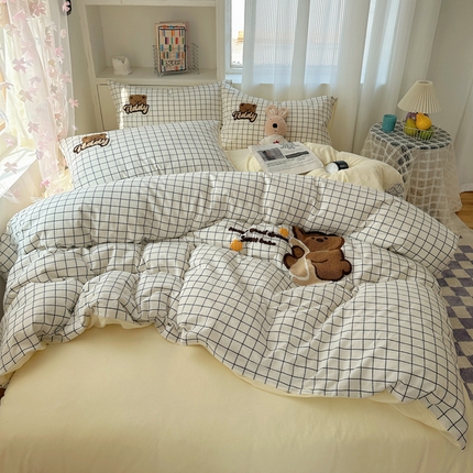 桃子家居 2024新款A类ins纯棉色织水洗棉毛巾绣可爱卡通系列四件套 棉毛巾绣-玩具熊