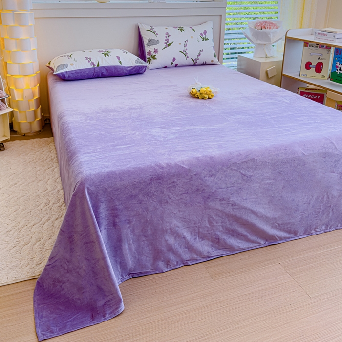 91家纺网 家纺一手货源 找家纺 清雅福 2024新款小清新ins棉加绒印花四件套系列-棉绒风格一 棉绒紫色花铃