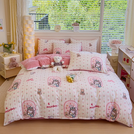 清雅福 2024新款小清新ins棉加绒印花四件套系列-棉绒风格一 棉绒小公主