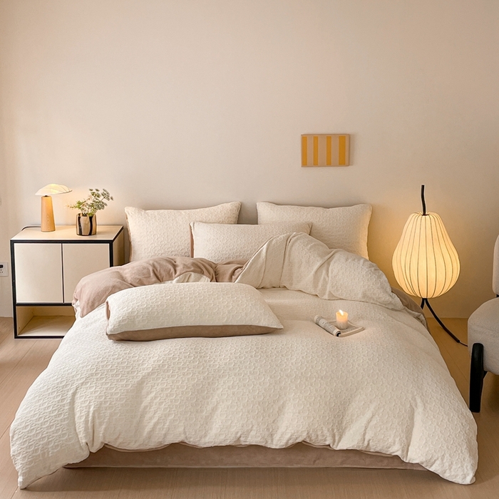 91家纺网 家纺一手货源 找家纺 雅居纺家纺 2024新款简约风雕花绒四件套 米兰-白