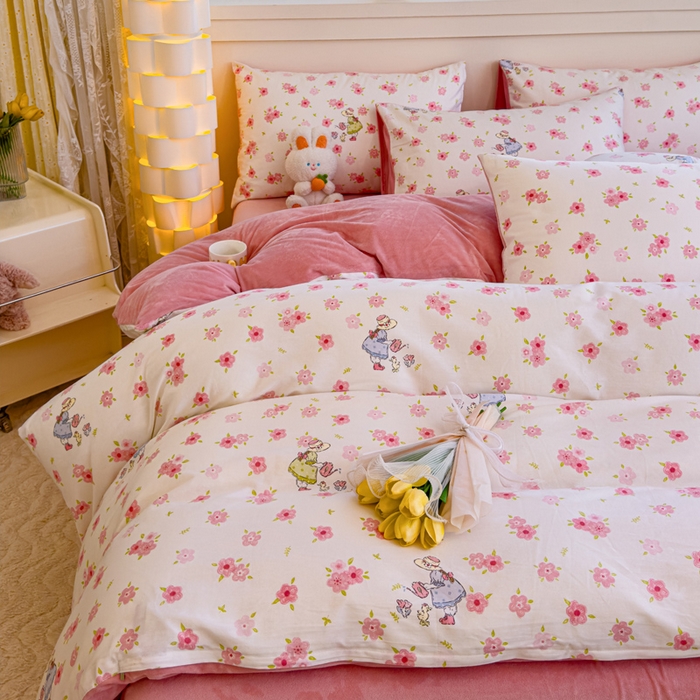 91家纺网 家纺一手货源 找家纺 清雅福 2024新款小清新ins棉加绒印花四件套系列-棉绒风格一 棉绒美丽人生