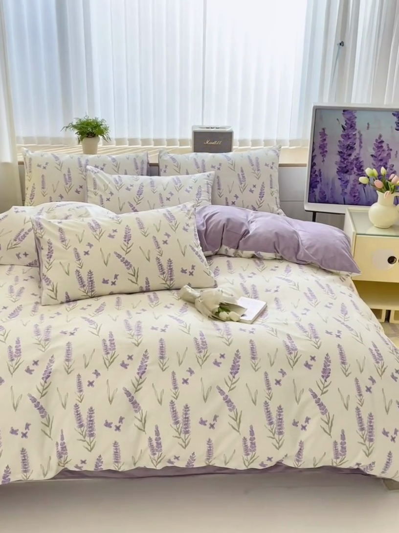 91家纺网 家纺一手货源 找家纺 清雅福 2024新款小清新ins棉加绒印花四件套系列-棉绒风格二 紫瑶