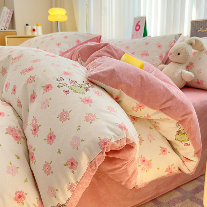 91家纺网 家纺一手货源 找家纺 清雅福 2024新款小清新ins棉加绒印花四件套系列-棉绒风格二 美丽人生