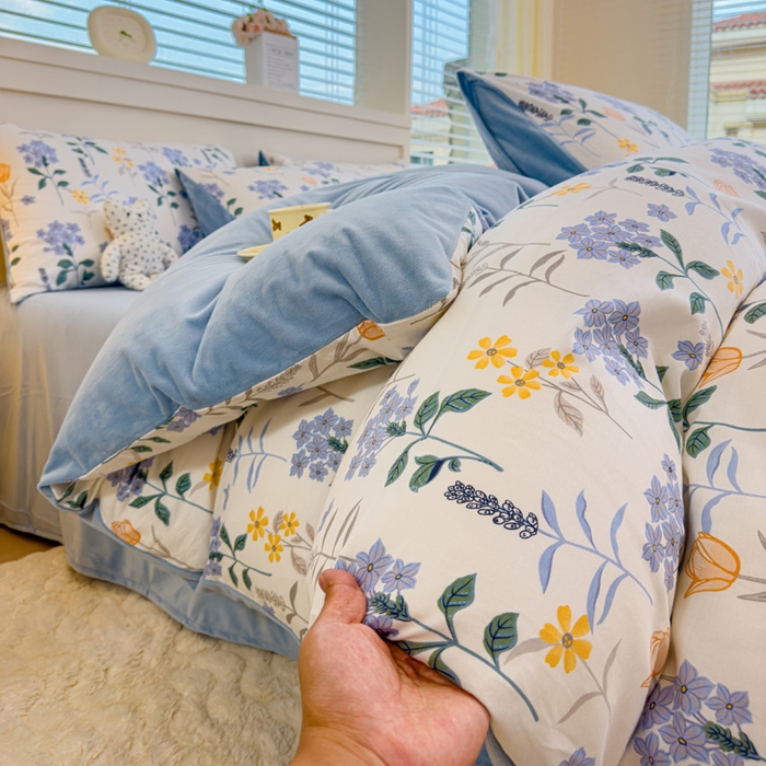 91家纺网 家纺一手货源 找家纺 清雅福 2024新款小清新ins棉加绒印花四件套系列-棉绒风格一 棉绒爱丽丝