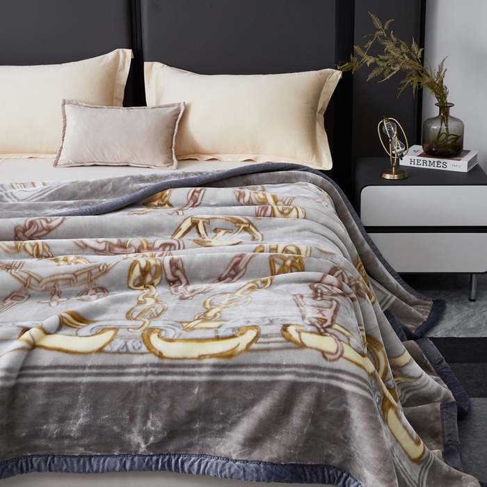 91家纺网 家纺一手货源 找家纺 凯轩毛毛毯毯子网销专供 2024新款新中式大版印花双层云毛毯毯子 欧情