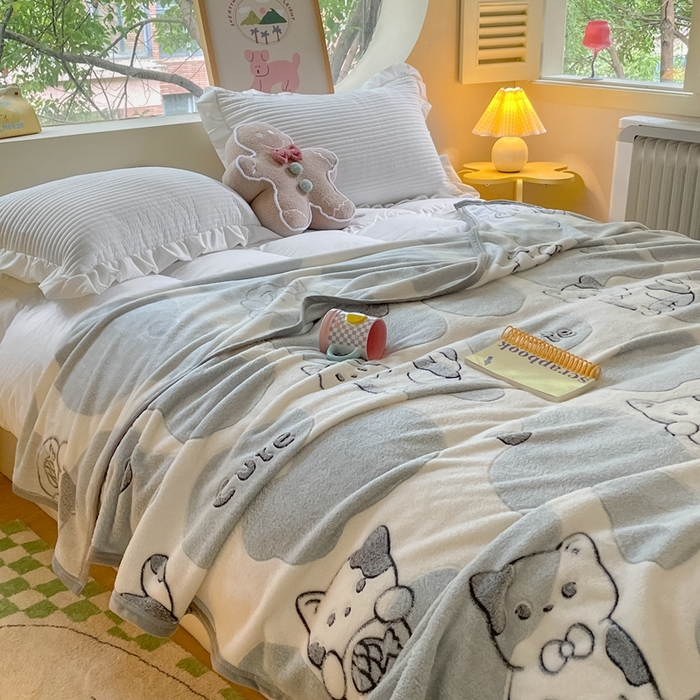 91家纺网 家纺一手货源 找家纺 慕尚家纺 2025新款高克重加厚雪花绒毛毯毯子 可爱猫咪